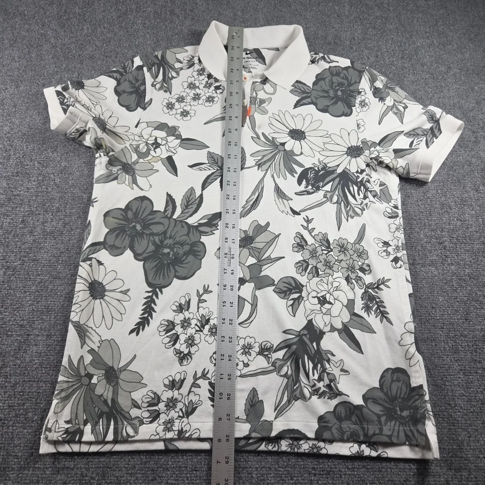 Nike Polo Dri-Fit Shirt Men's Medium White Gray Floral Golf Casual Short Sleeve